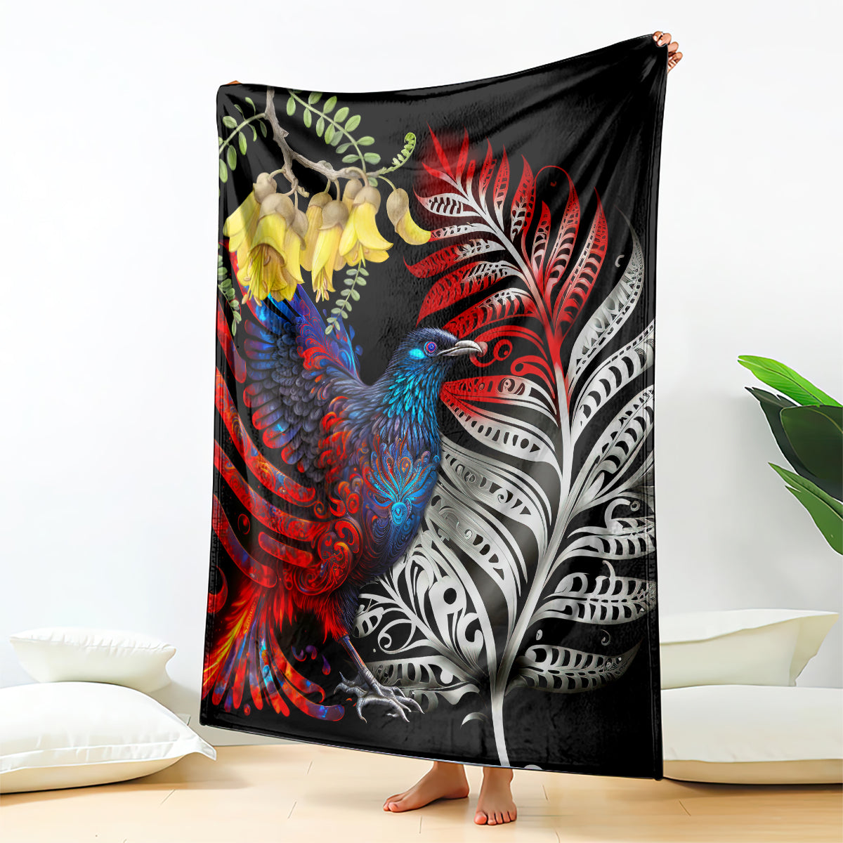 New Zealand Kohwhai Tui Bird Blanket Silver Fern Version LT03 - Polynesian Pride