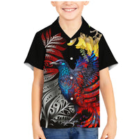 New Zealand Kohwhai Tui Bird Family Matching Mermaid Dress and Hawaiian Shirt Silver Fern Version LT03 Son's Shirt Black - Polynesian Pride