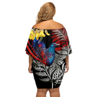 New Zealand Kohwhai Tui Bird Family Matching Off Shoulder Short Dress and Hawaiian Shirt Silver Fern Version LT03 - Polynesian Pride