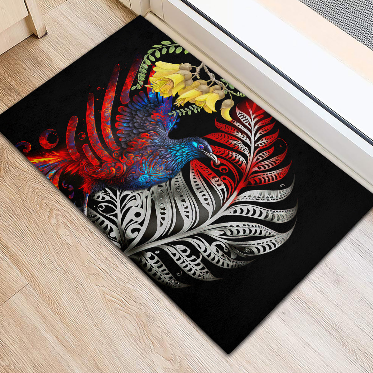 New Zealand Kohwhai Tui Bird Rubber Doormat Silver Fern Version LT03 - Polynesian Pride