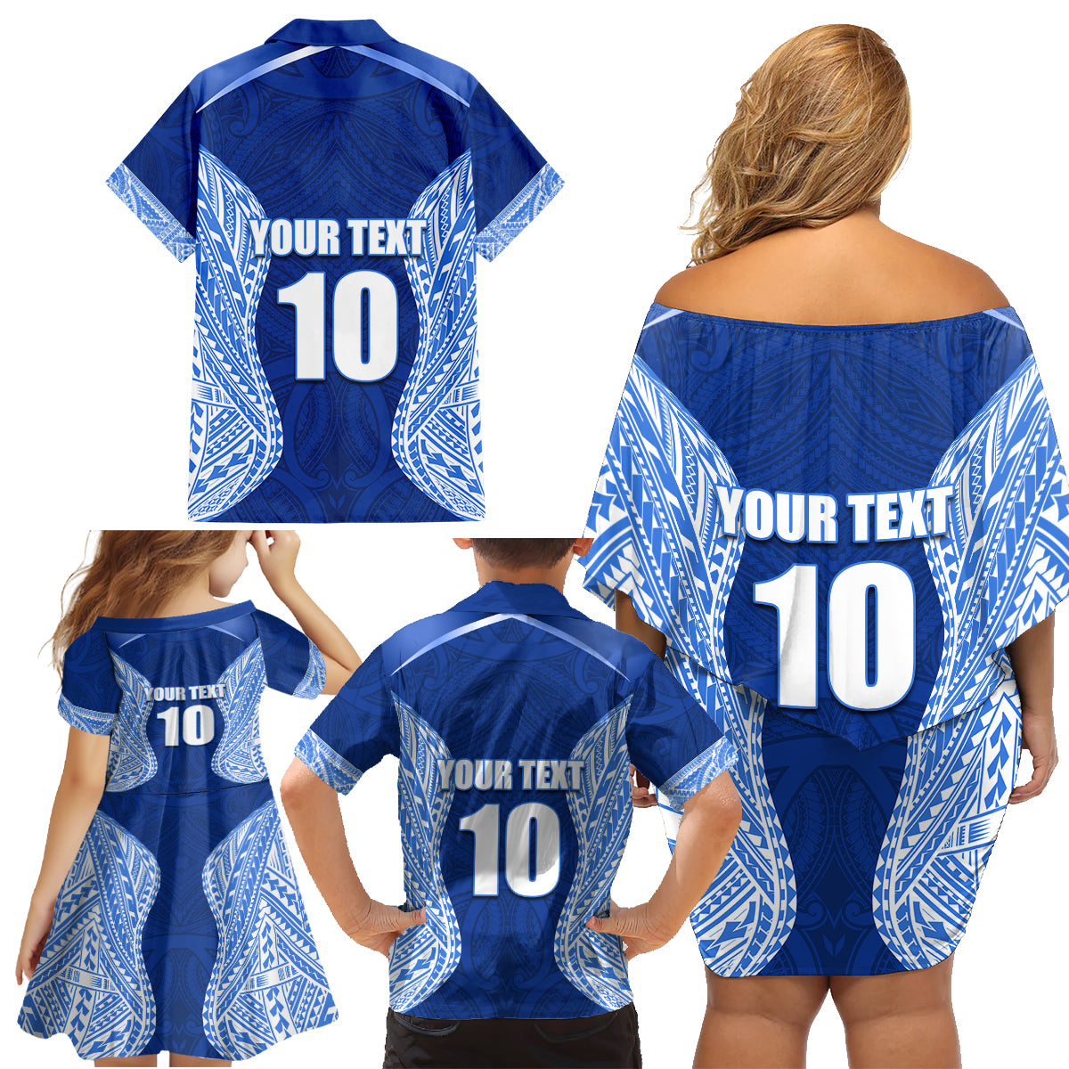 Custom Manu Samoa Rugby Family Matching Off Shoulder Short Dress and Hawaiian Shirt Polynesian Tattoo LT03 - Polynesian Pride