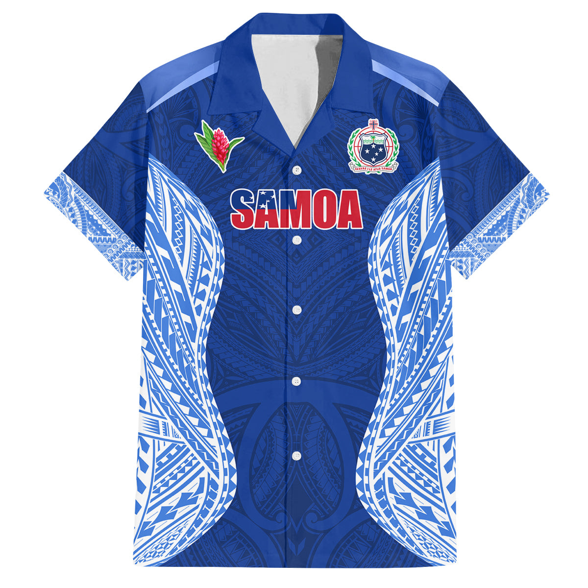 Custom Manu Samoa Rugby Family Matching Off Shoulder Short Dress and Hawaiian Shirt Polynesian Tattoo LT03 Dad's Shirt - Short Sleeve Blue - Polynesian Pride