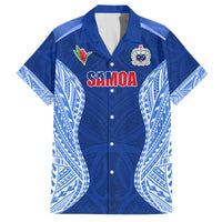 Custom Manu Samoa Rugby Family Matching Off Shoulder Short Dress and Hawaiian Shirt Polynesian Tattoo LT03 Dad's Shirt - Short Sleeve Blue - Polynesian Pride