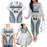 Custom Flying Fijians Rugby Family Matching Off The Shoulder Long Sleeve Dress and Hawaiian Shirt Tapa Tribal Cloth LT03 - Polynesian Pride
