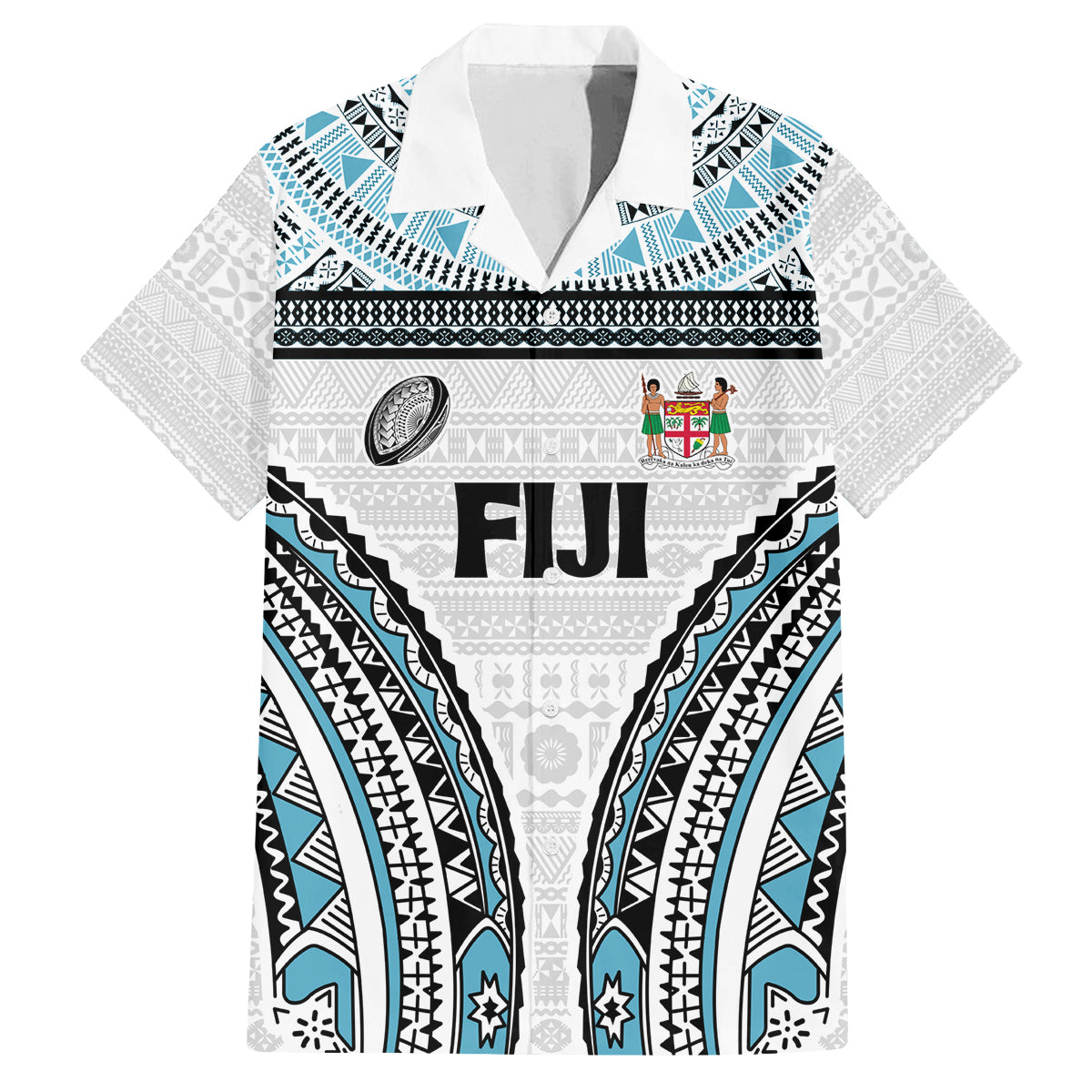 Custom Flying Fijians Rugby Family Matching Tank Maxi Dress and Hawaiian Shirt Tapa Tribal Cloth LT03 Dad's Shirt - Short Sleeve White - Polynesian Pride