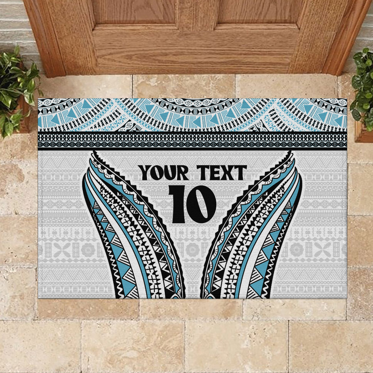 Custom Flying Fijians Rugby Rubber Doormat Tapa Tribal Cloth