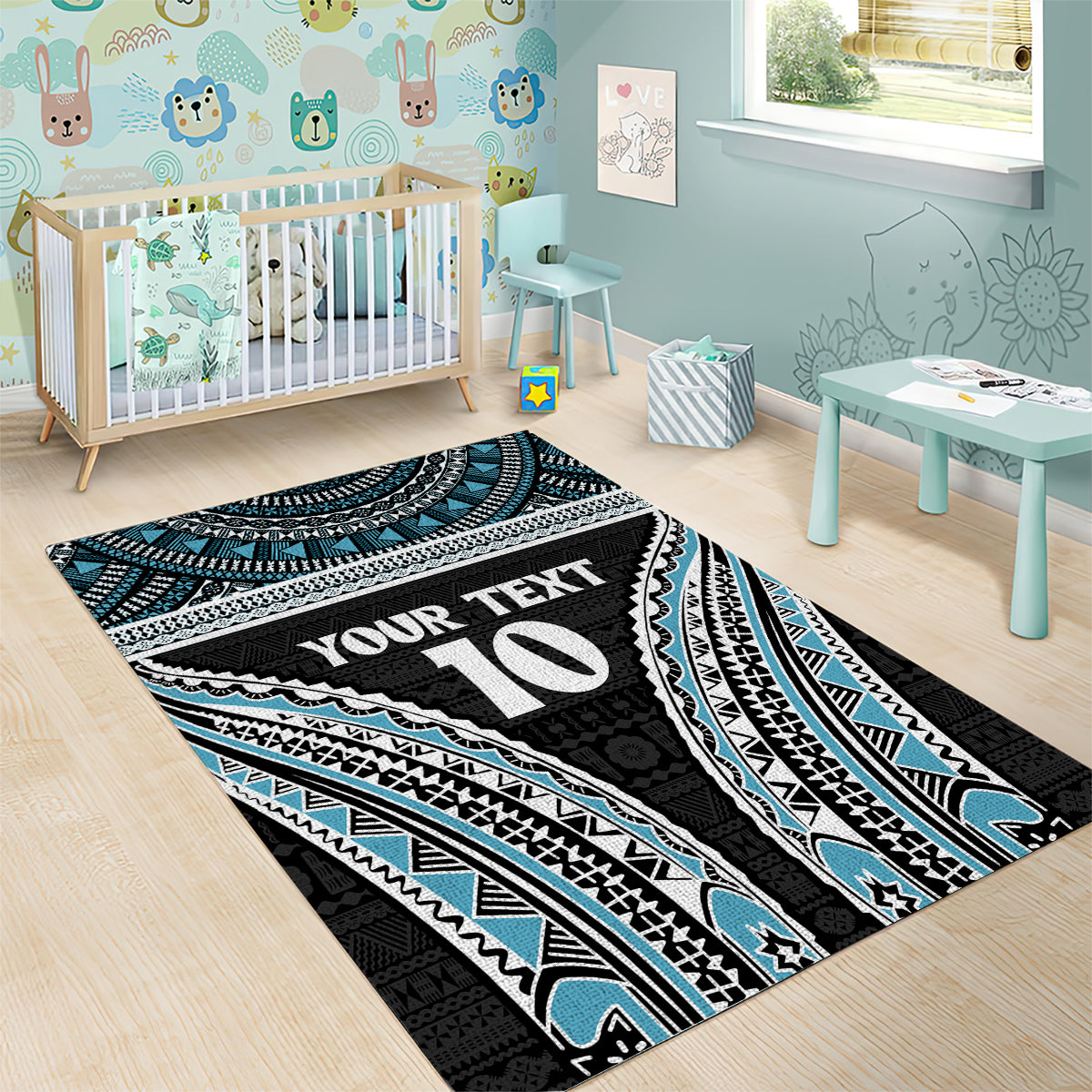 Custom Flying Fijians Rugby Area Rug Tapa Tribal Cloth Black Color