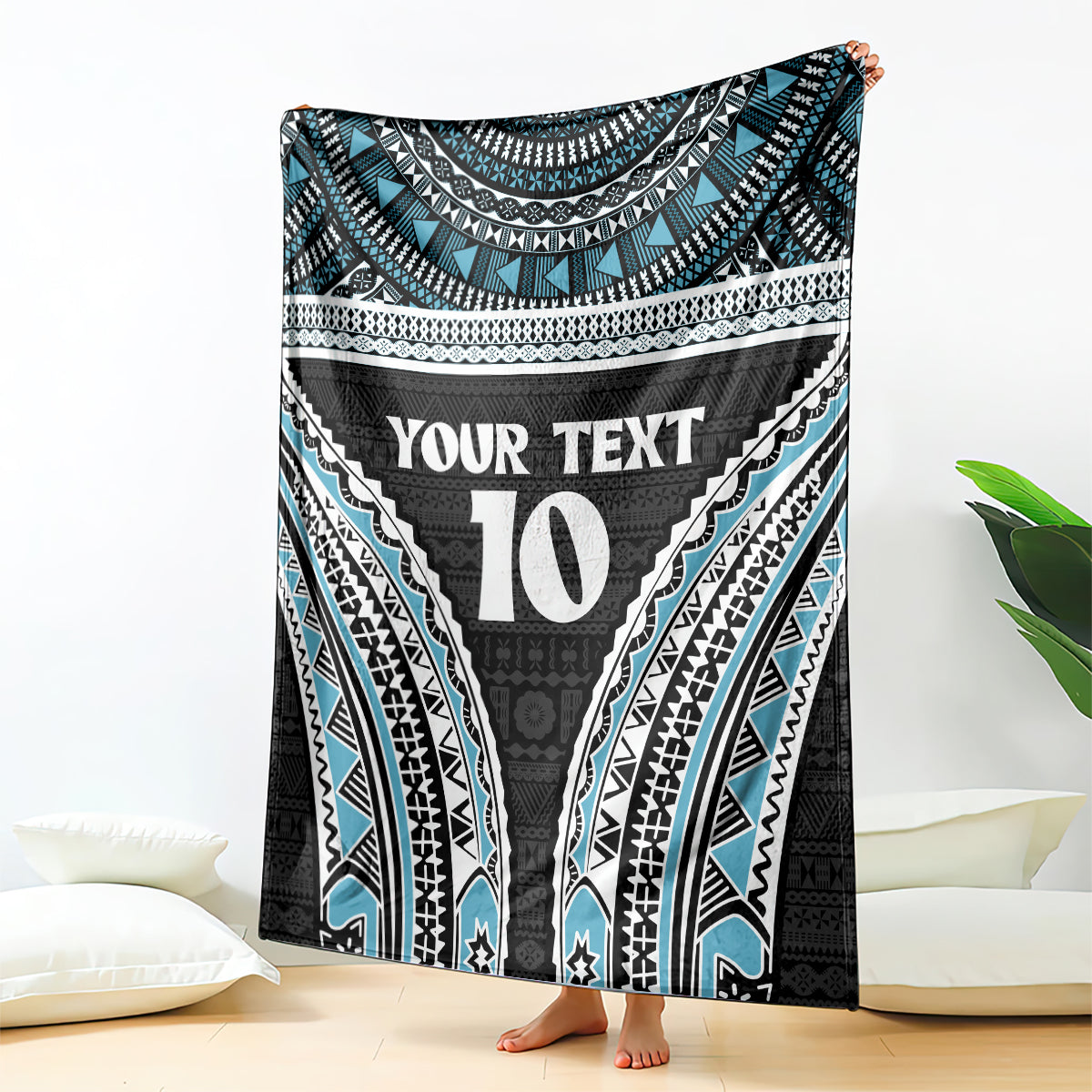 Custom Flying Fijians Rugby Blanket Tapa Tribal Cloth Black Color