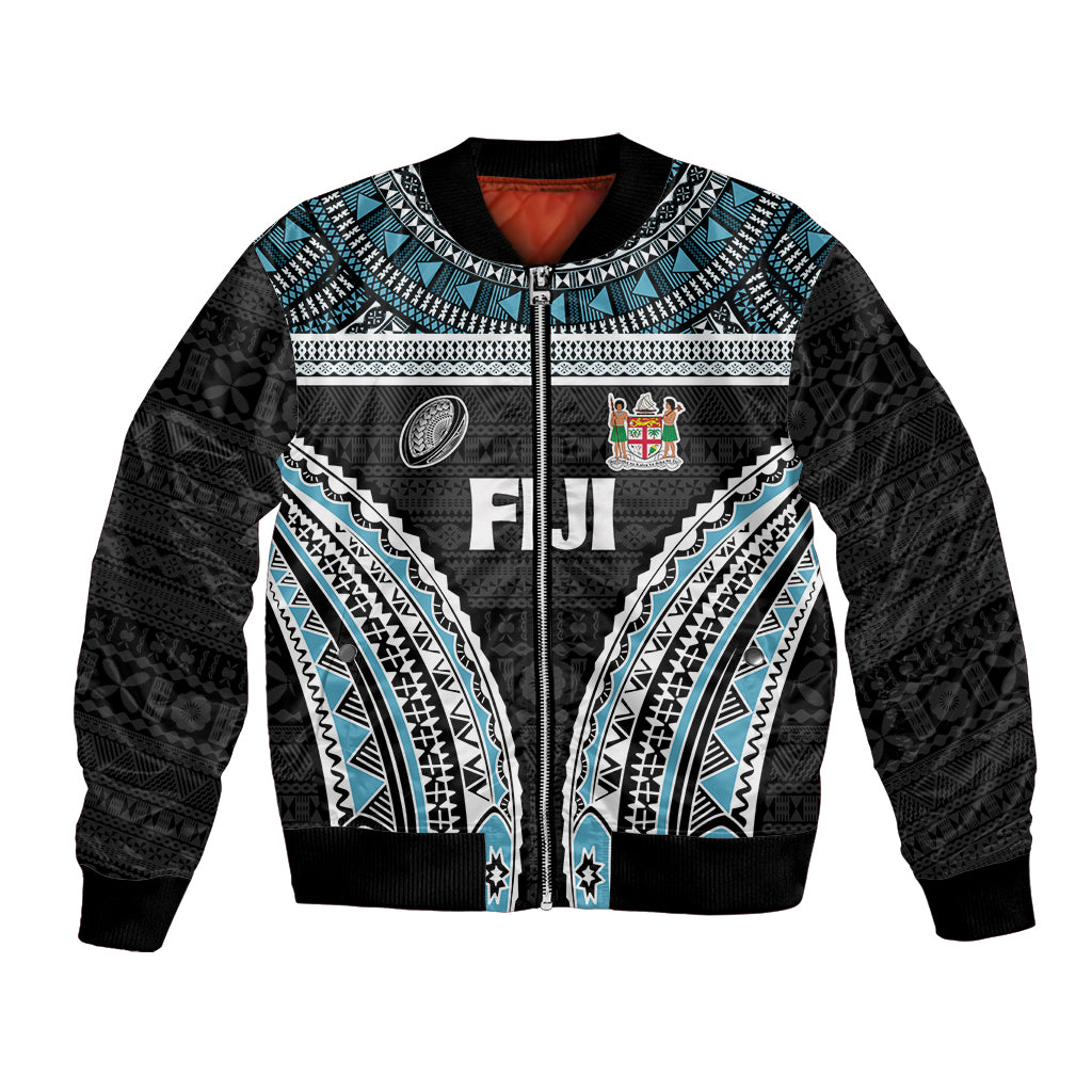 Custom Flying Fijians Rugby Bomber Jacket Tapa Tribal Cloth Black Color LT03 Unisex Black - Polynesian Pride