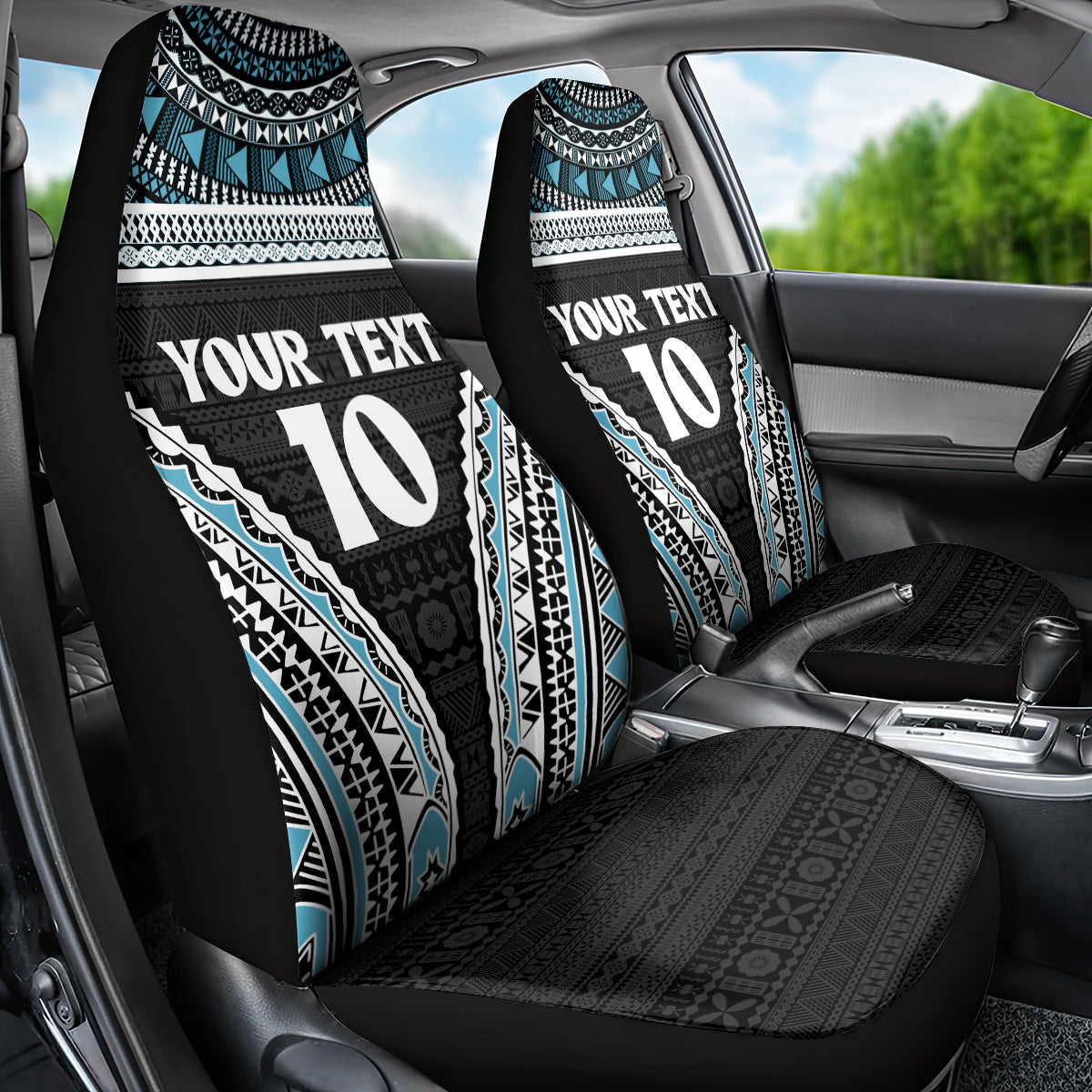 Custom Flying Fijians Rugby Car Seat Cover Tapa Tribal Cloth Black Color