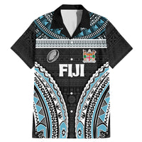 Custom Flying Fijians Rugby Family Matching Mermaid Dress and Hawaiian Shirt Tapa Tribal Cloth Black Color LT03 Dad's Shirt - Short Sleeve Black - Polynesian Pride