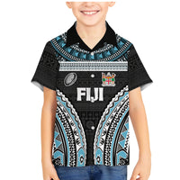 Custom Flying Fijians Rugby Family Matching Mermaid Dress and Hawaiian Shirt Tapa Tribal Cloth Black Color LT03 Son's Shirt Black - Polynesian Pride