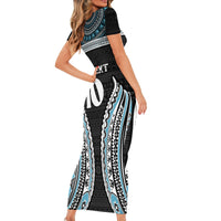 Custom Flying Fijians Rugby Family Matching Short Sleeve Bodycon Dress and Hawaiian Shirt Tapa Tribal Cloth Black Color LT03 - Polynesian Pride