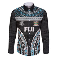 Custom Flying Fijians Rugby Family Matching Summer Maxi Dress and Hawaiian Shirt Tapa Tribal Cloth Black Color LT03 Dad's Shirt - Long Sleeve Black - Polynesian Pride