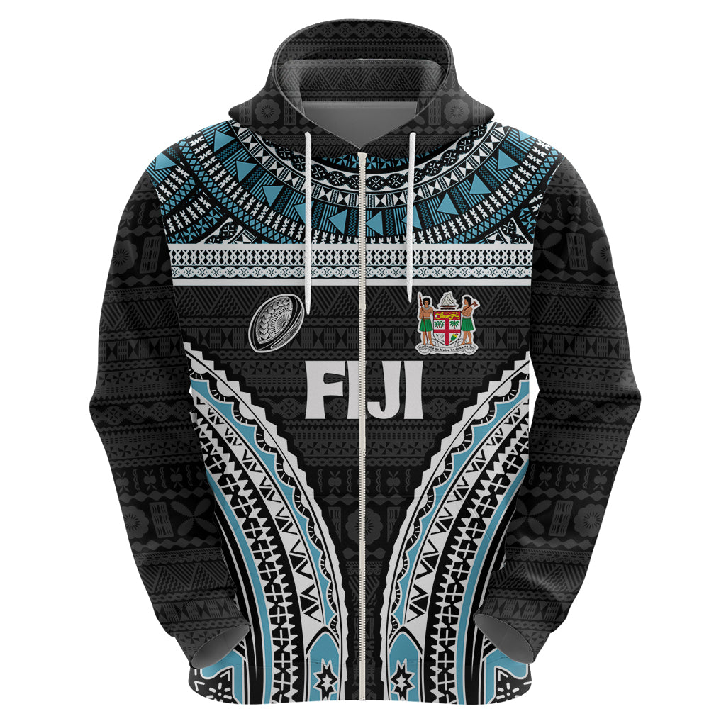 Custom Flying Fijians Rugby Hoodie Tapa Tribal Cloth Black Color LT03 - Polynesian Pride