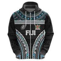 Custom Flying Fijians Rugby Hoodie Tapa Tribal Cloth Black Color LT03 - Polynesian Pride