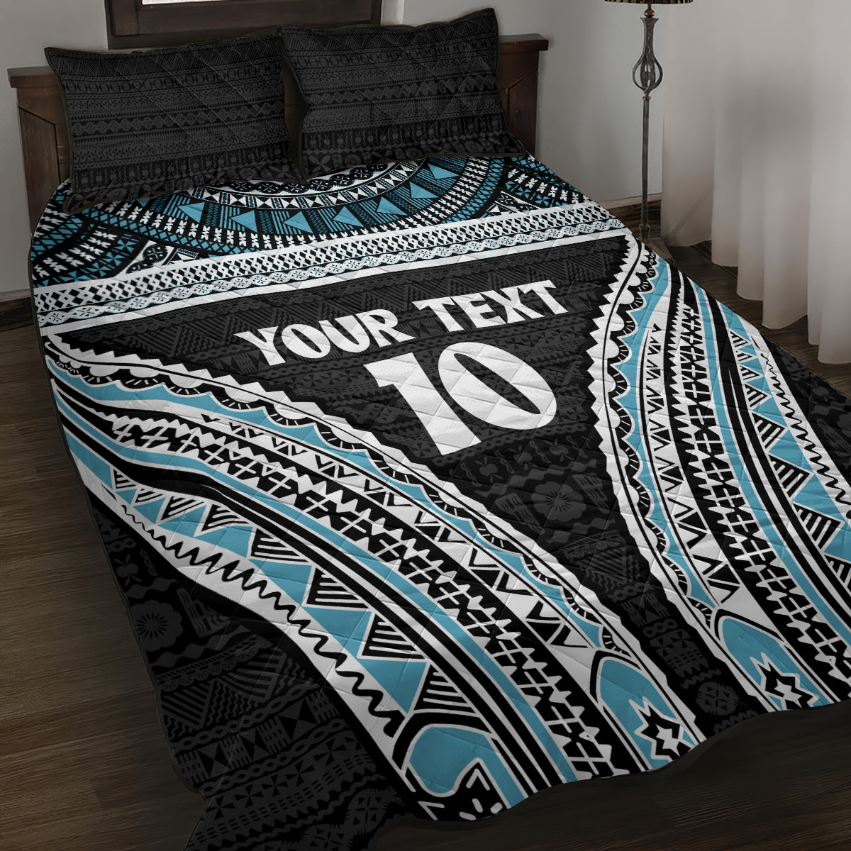 Custom Flying Fijians Rugby Quilt Bed Set Tapa Tribal Cloth Black Color