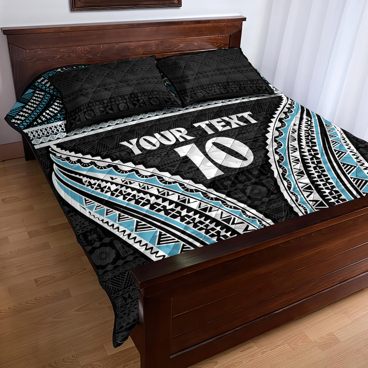 Custom Flying Fijians Rugby Quilt Bed Set Tapa Tribal Cloth Black Color
