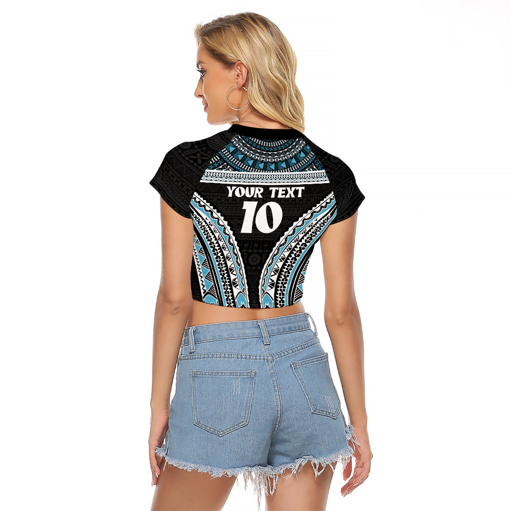 Custom Flying Fijians Rugby Raglan Cropped T Shirt Tapa Tribal Cloth Black Color LT03 - Polynesian Pride