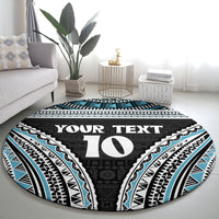 Custom Flying Fijians Rugby Round Carpet Tapa Tribal Cloth Black Color
