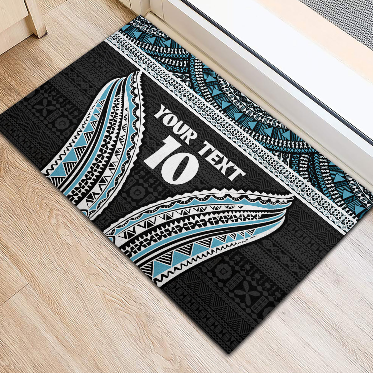 Custom Flying Fijians Rugby Rubber Doormat Tapa Tribal Cloth Black Color LT03 - Polynesian Pride