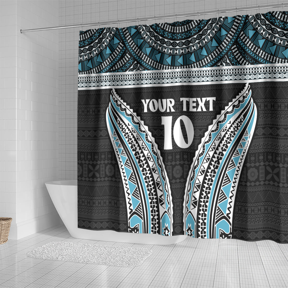 Custom Flying Fijians Rugby Shower Curtain Tapa Tribal Cloth Black Color