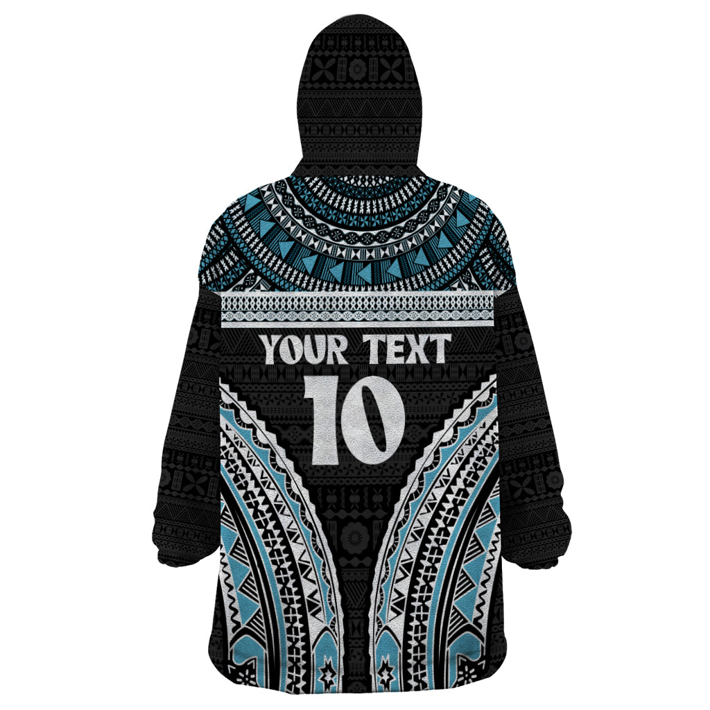 Custom Flying Fijians Rugby Wearable Blanket Hoodie Tapa Tribal Cloth Black Color LT03 - Polynesian Pride
