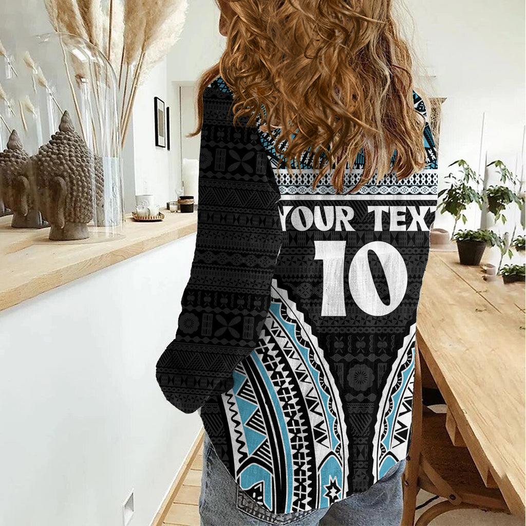 Custom Flying Fijians Rugby Women Casual Shirt Tapa Tribal Cloth Black Color LT03 - Polynesian Pride
