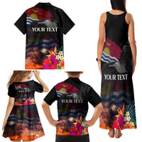 Kiribati Independence Day Family Matching Tank Maxi Dress and Hawaiian Shirt Frigatebird and Plumeria Hibiscus Flower
