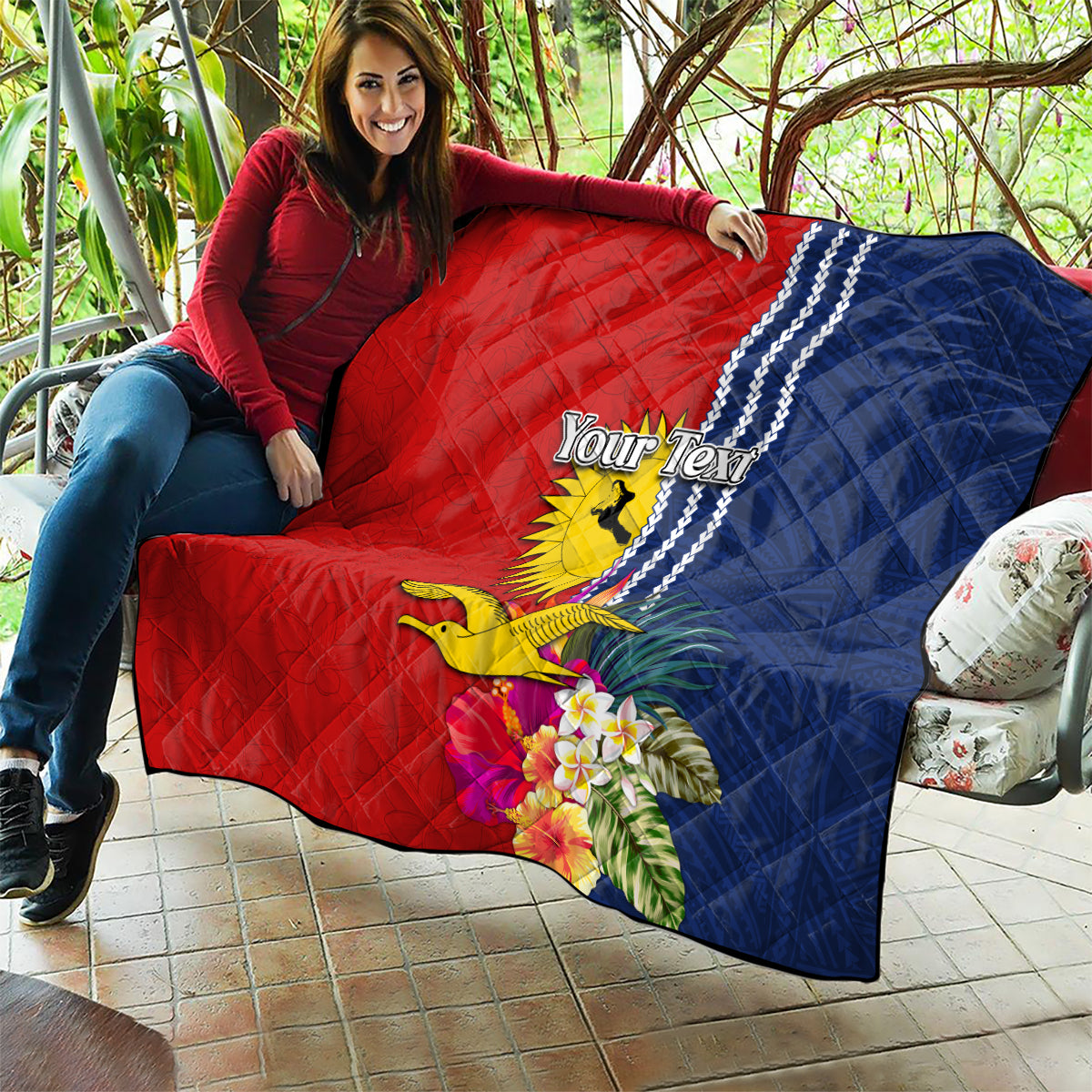 Personalised Kiribati Independence Day Quilt Kiribati Map With Flag Color