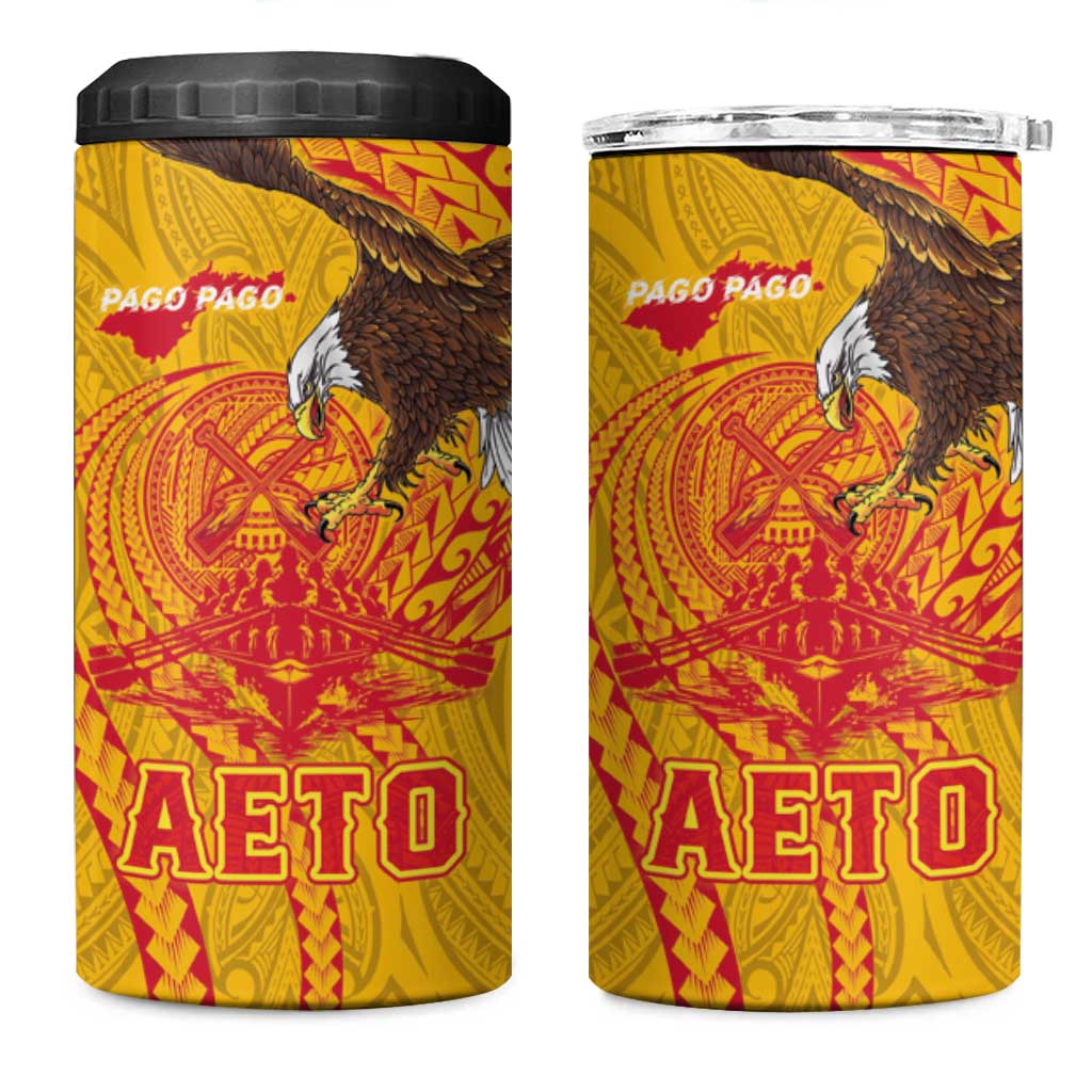 American Samoa Fautasi Race 4 in 1 Can Cooler Tumbler Aeto Pago Pago with Eagle Samoan Tribal Patterns