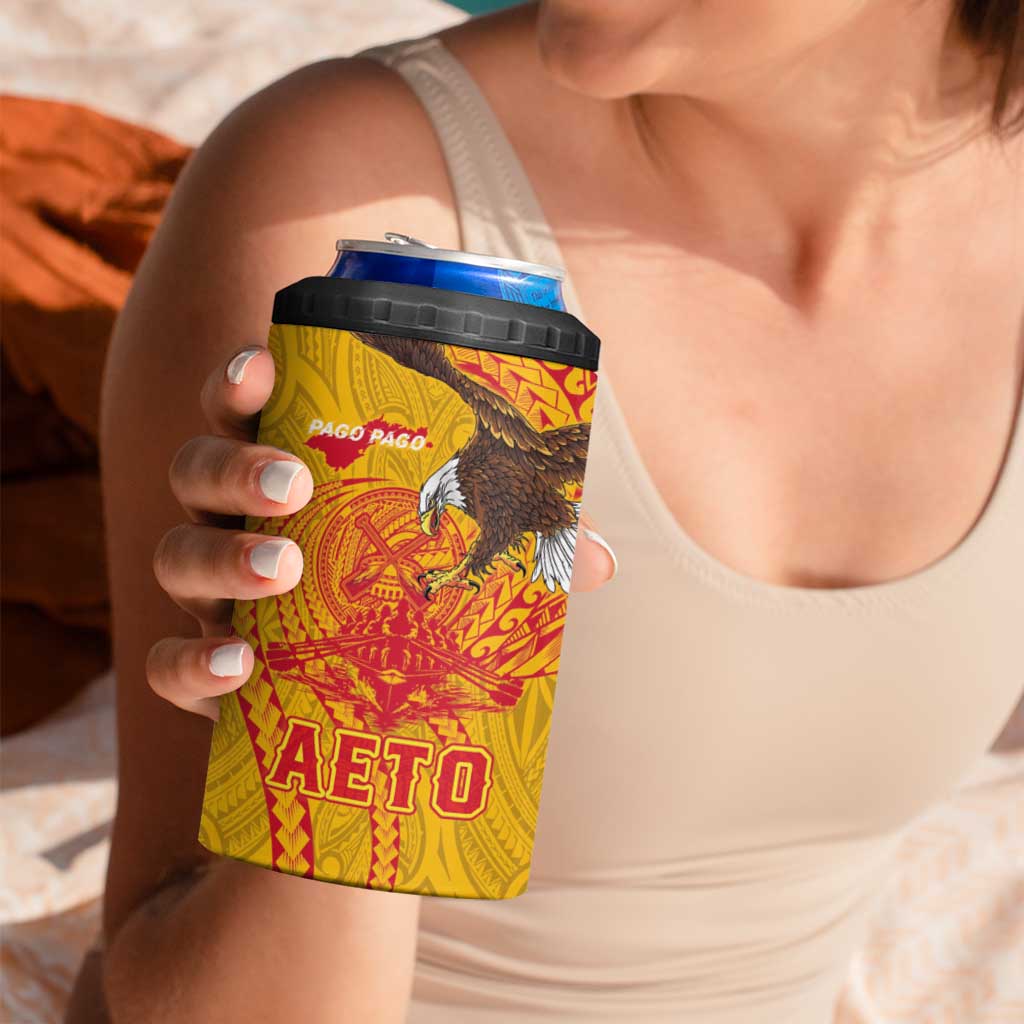 American Samoa Fautasi Race 4 in 1 Can Cooler Tumbler Aeto Pago Pago with Eagle Samoan Tribal Patterns