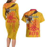Personalized American Samoa Fautasi Race Couples Matching Long Sleeve Bodycon Dress and Hawaiian Shirt Aeto Pago Pago with Eagle Samoan Tribal Patterns