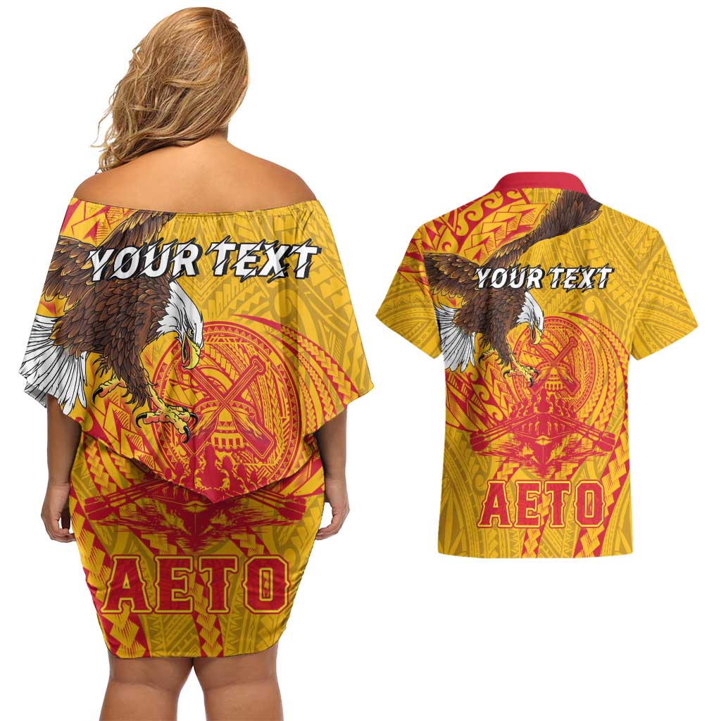 Personalized American Samoa Fautasi Race Couples Matching Off Shoulder Short Dress and Hawaiian Shirt Aeto Pago Pago with Eagle Samoan Tribal Patterns
