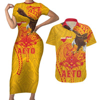 Personalized American Samoa Fautasi Race Couples Matching Short Sleeve Bodycon Dress and Hawaiian Shirt Aeto Pago Pago with Eagle Samoan Tribal Patterns
