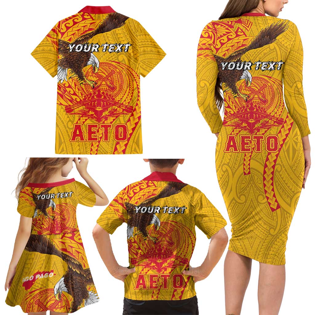 Personalized American Samoa Fautasi Race Family Matching Long Sleeve Bodycon Dress and Hawaiian Shirt Aeto Pago Pago with Eagle Samoan Tribal Patterns