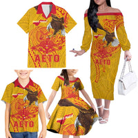 Personalized American Samoa Fautasi Race Family Matching Off The Shoulder Long Sleeve Dress and Hawaiian Shirt Aeto Pago Pago with Eagle Samoan Tribal Patterns