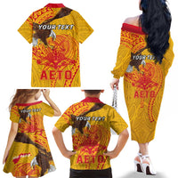 Personalized American Samoa Fautasi Race Family Matching Off The Shoulder Long Sleeve Dress and Hawaiian Shirt Aeto Pago Pago with Eagle Samoan Tribal Patterns