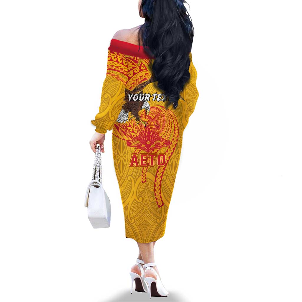 Personalized American Samoa Fautasi Race Family Matching Off The Shoulder Long Sleeve Dress and Hawaiian Shirt Aeto Pago Pago with Eagle Samoan Tribal Patterns