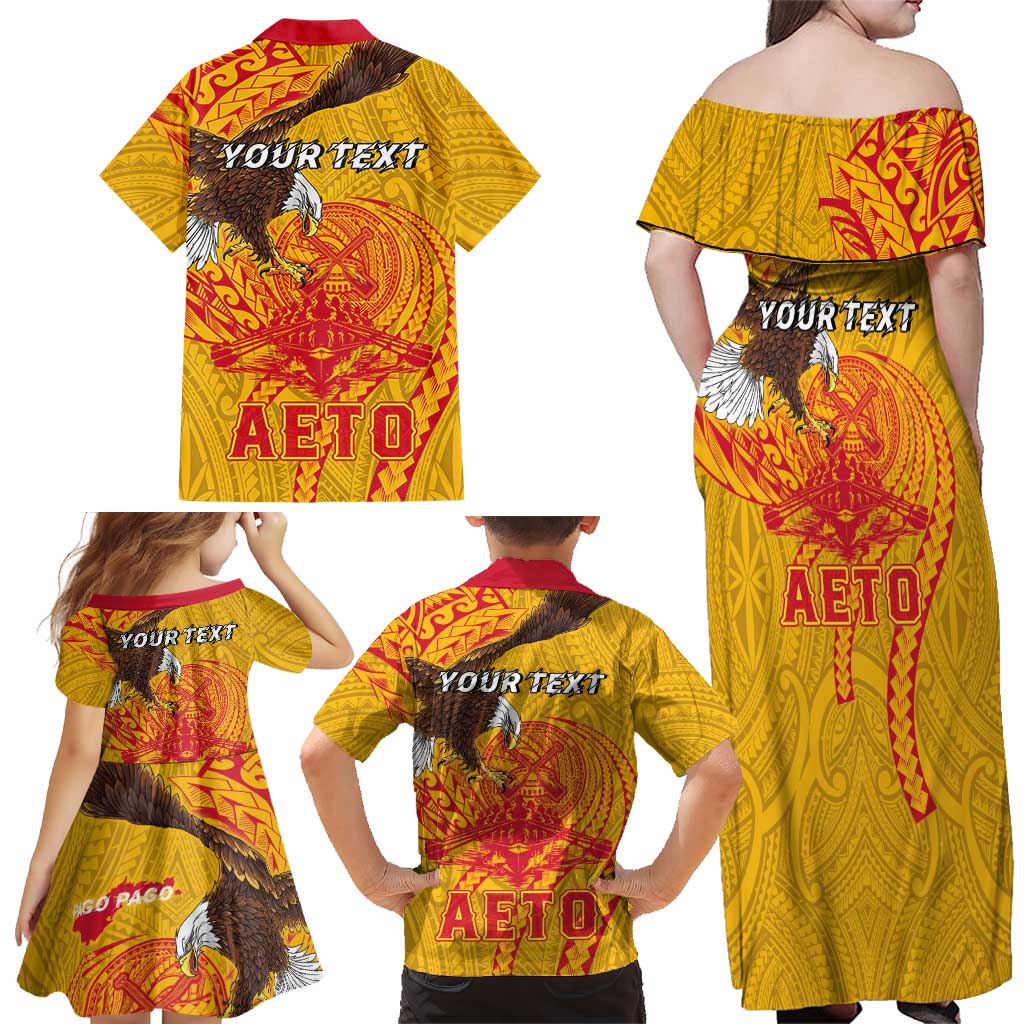 Personalized American Samoa Fautasi Race Family Matching Off Shoulder Maxi Dress and Hawaiian Shirt Aeto Pago Pago with Eagle Samoan Tribal Patterns