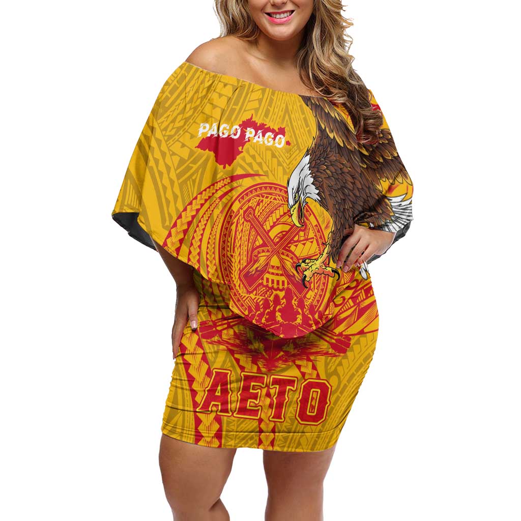 Personalized American Samoa Fautasi Race Family Matching Off Shoulder Short Dress and Hawaiian Shirt Aeto Pago Pago with Eagle Samoan Tribal Patterns
