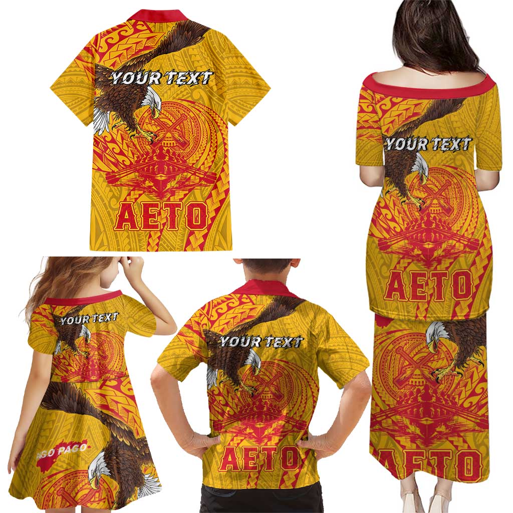 Personalized American Samoa Fautasi Race Family Matching Puletasi and Hawaiian Shirt Aeto Pago Pago with Eagle Samoan Tribal Patterns