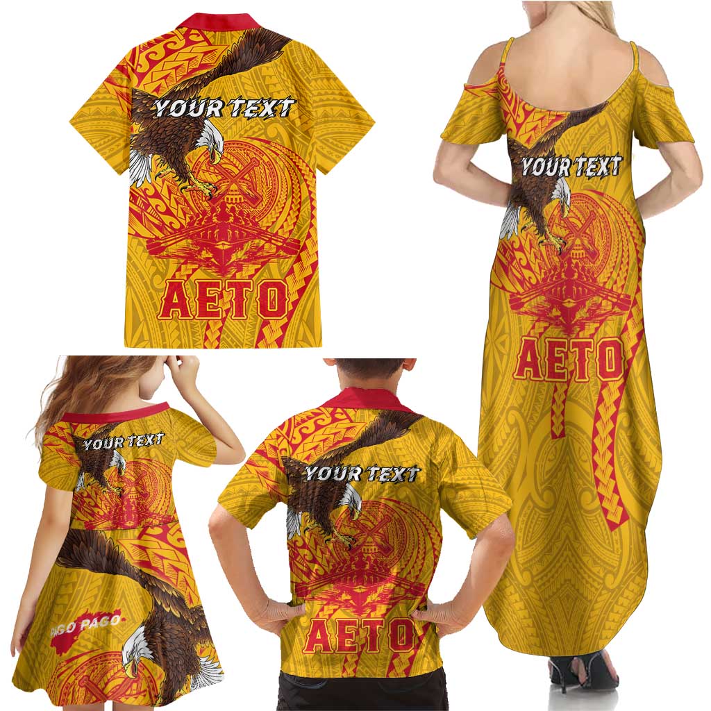 Personalized American Samoa Fautasi Race Family Matching Summer Maxi Dress and Hawaiian Shirt Aeto Pago Pago with Eagle Samoan Tribal Patterns