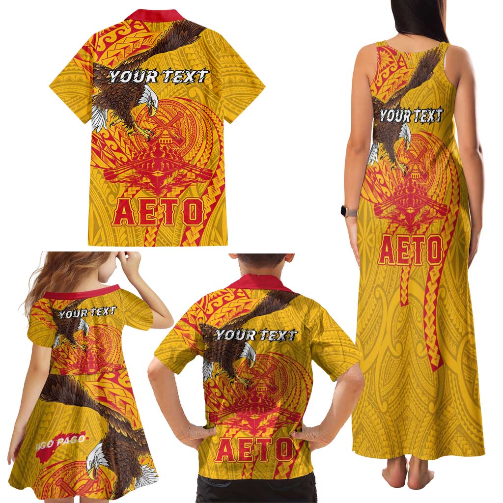 Personalized American Samoa Fautasi Race Family Matching Tank Maxi Dress and Hawaiian Shirt Aeto Pago Pago with Eagle Samoan Tribal Patterns