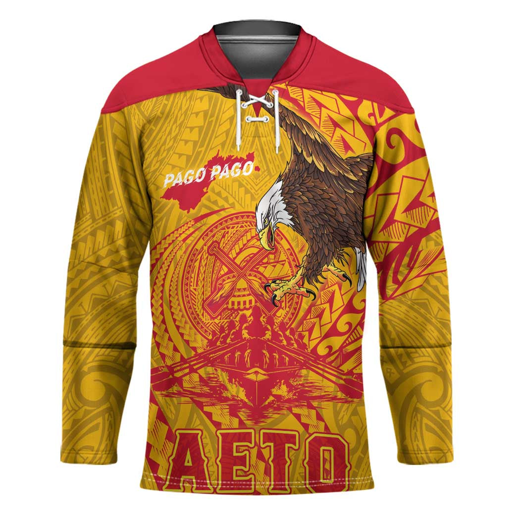 Personalized American Samoa Fautasi Race Hockey Jersey Aeto Pago Pago with Eagle Samoan Tribal Patterns