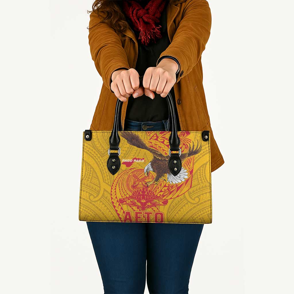 American Samoa Fautasi Race Leather Bag Aeto Pago Pago with Eagle Samoan Tribal Patterns LT03 - Polynesian Pride