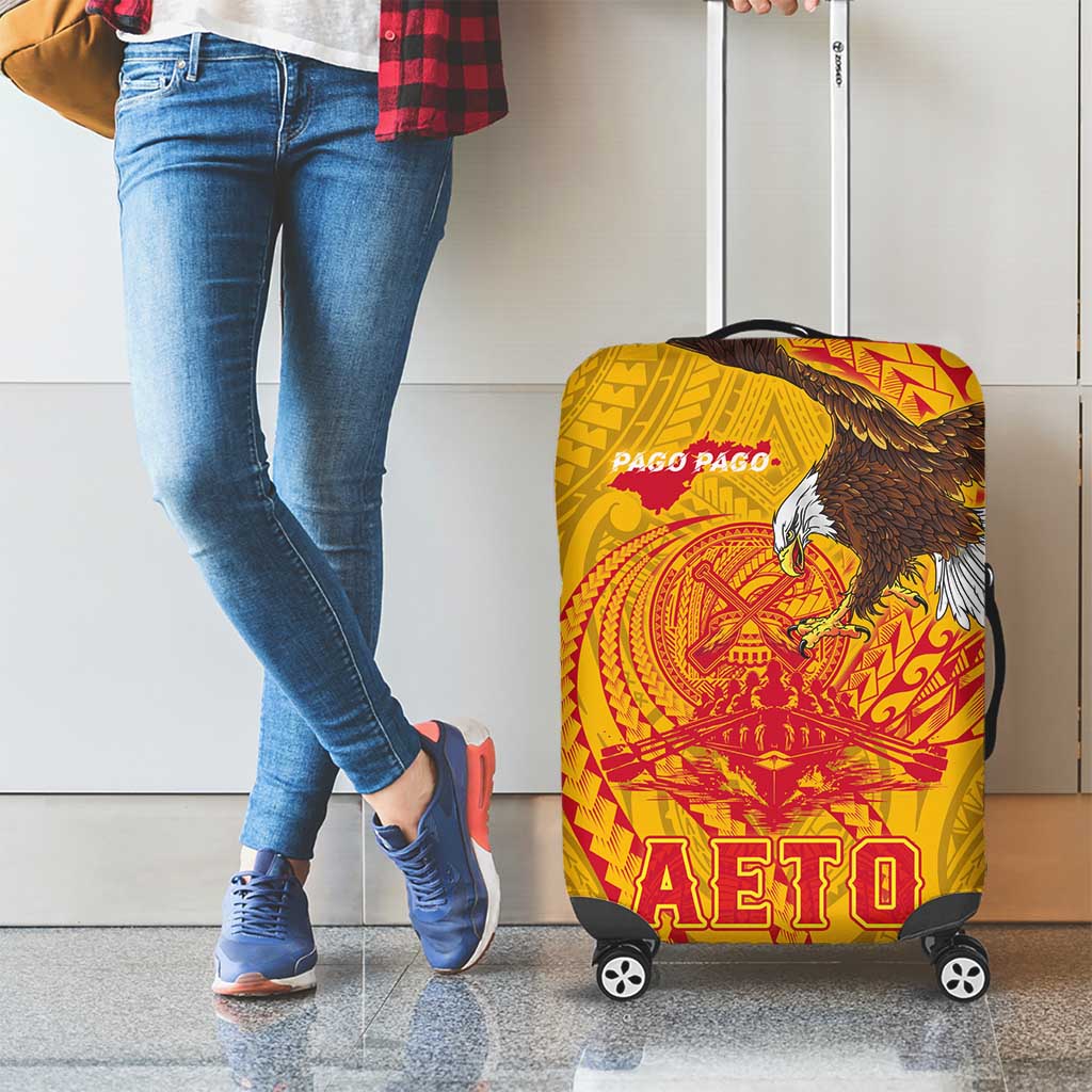 American Samoa Fautasi Race Luggage Cover Aeto Pago Pago with Eagle Samoan Tribal Patterns