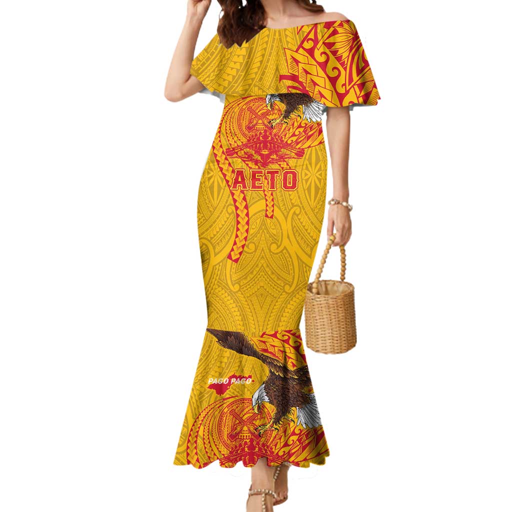 Personalized American Samoa Fautasi Race Mermaid Dress Aeto Pago Pago with Eagle Samoan Tribal Patterns