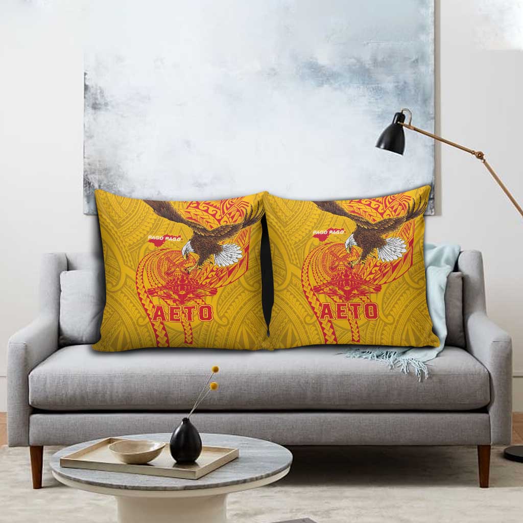 American Samoa Fautasi Race Pillow Cover Aeto Pago Pago with Eagle Samoan Tribal Patterns