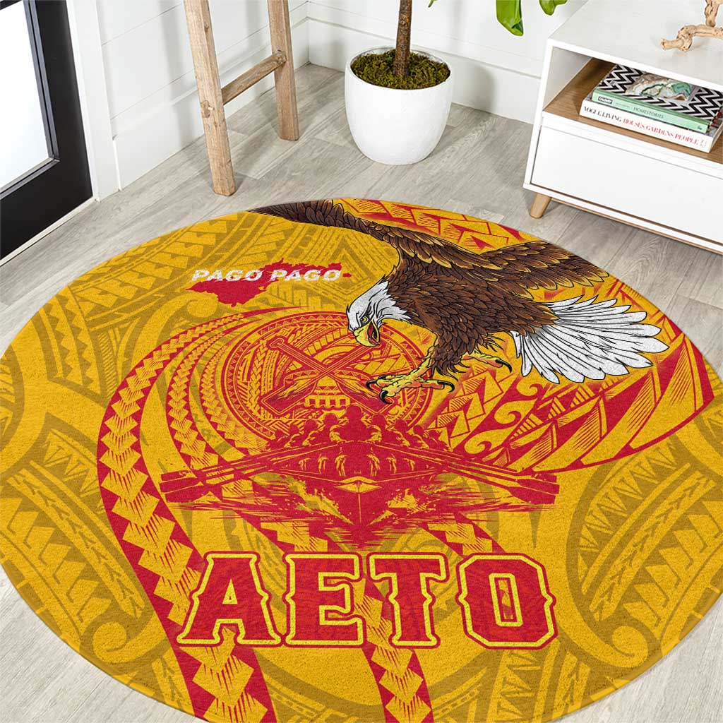 American Samoa Fautasi Race Round Carpet Aeto Pago Pago with Eagle Samoan Tribal Patterns LT03 Multicolor - Polynesian Pride